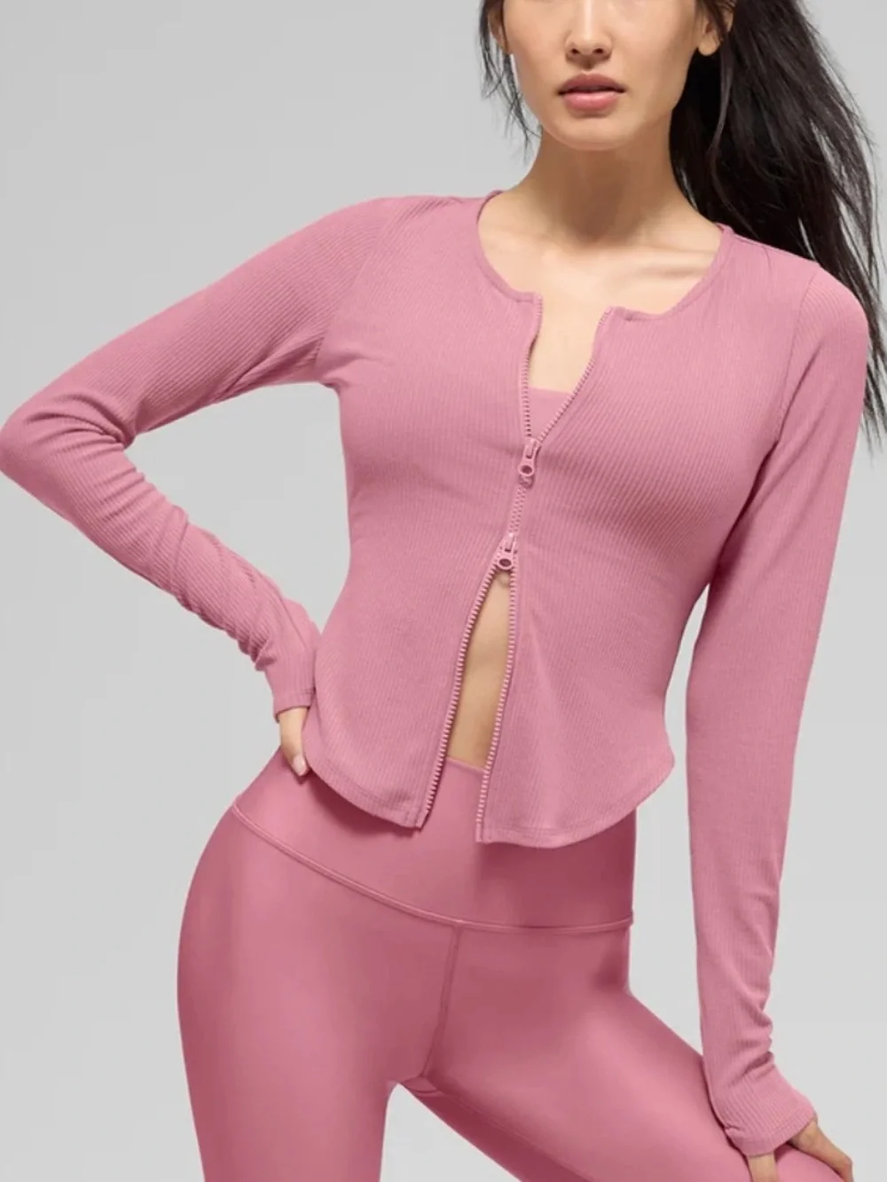 Alo Ribbed Stardust Long sleeve in Pink Wild Rose